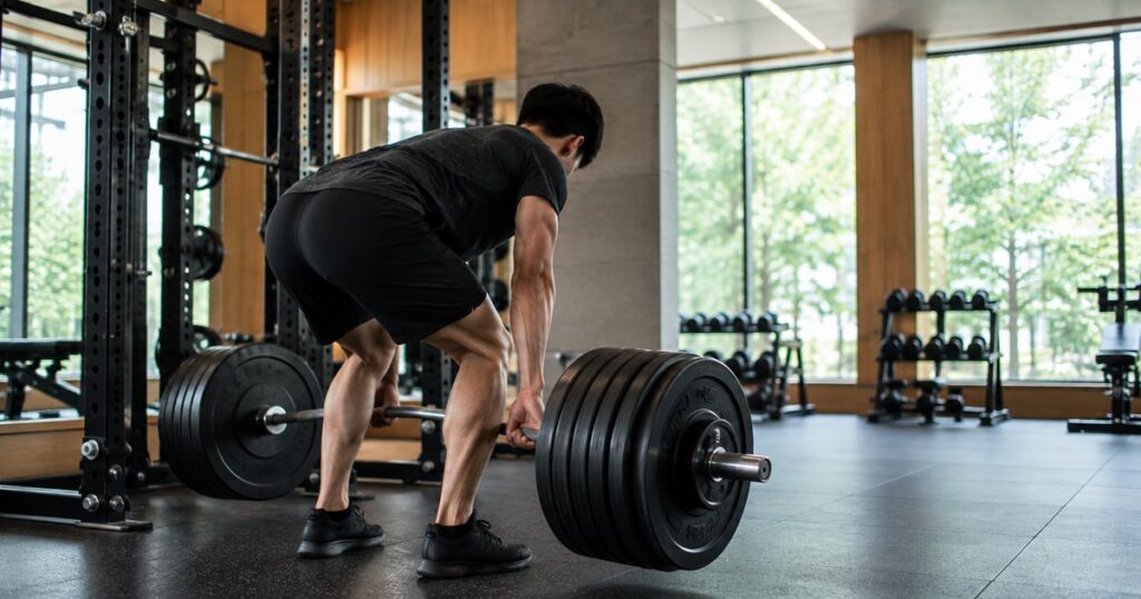 自分に合わない重すぎる重量を扱っている様子