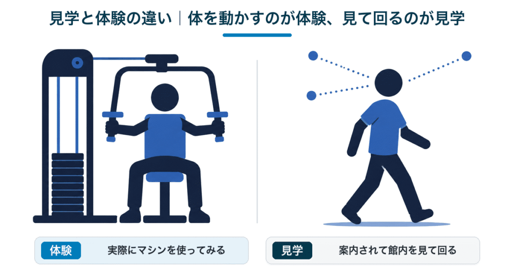 ジムの見学と体験の違い｜体験は実際にマシンを使い、見学は館内を見て回る