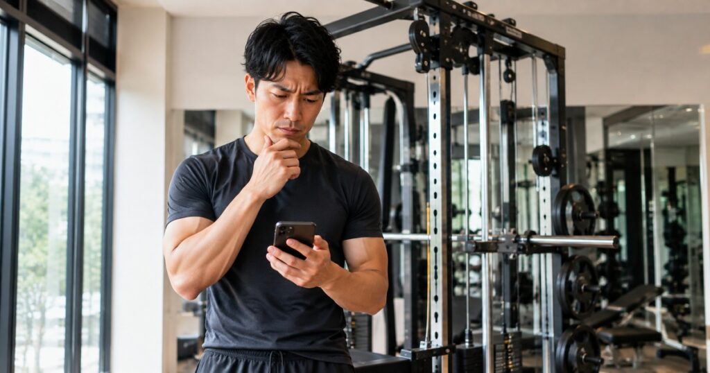 無人ジムでは使い方を聞ける人がいない｜スマホで調べながらマシンを使う