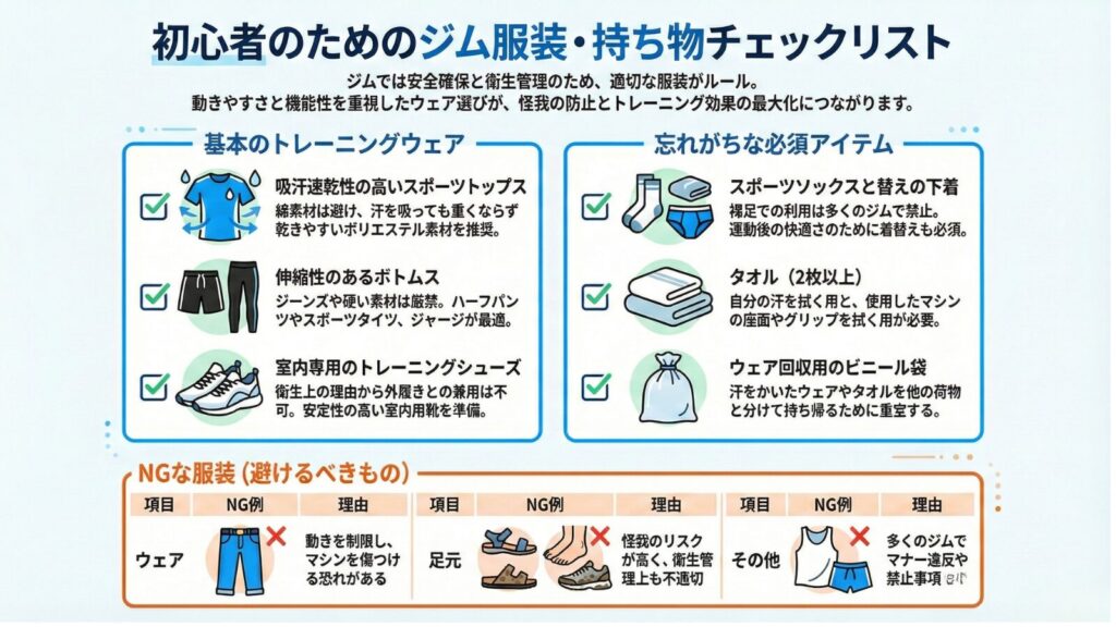ジムの服装と持ち物のチェックリスト