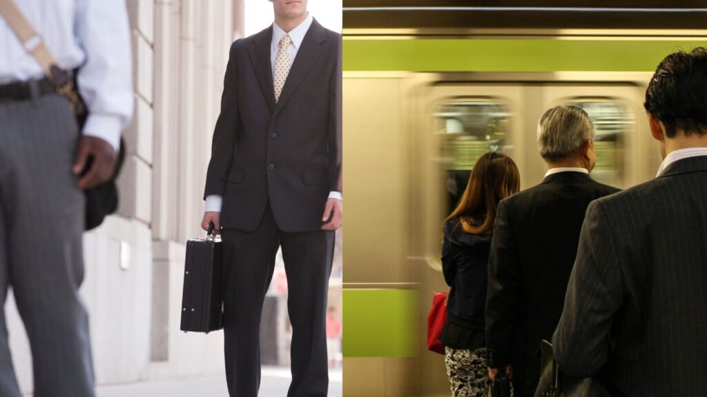 通勤で疲労するビジネスマン