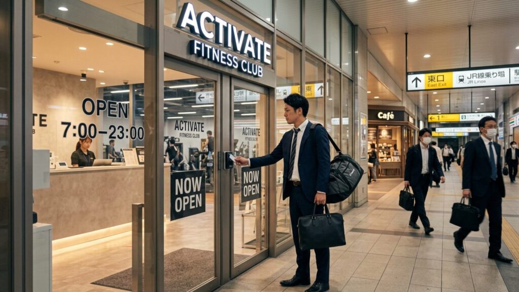 仕事終わりにそのままジムに立ち寄るビジネスマン