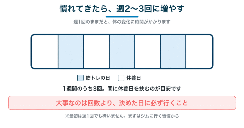 慣れてきたら週2〜3回に増やす｜間に休養日を挟む1週間の目安