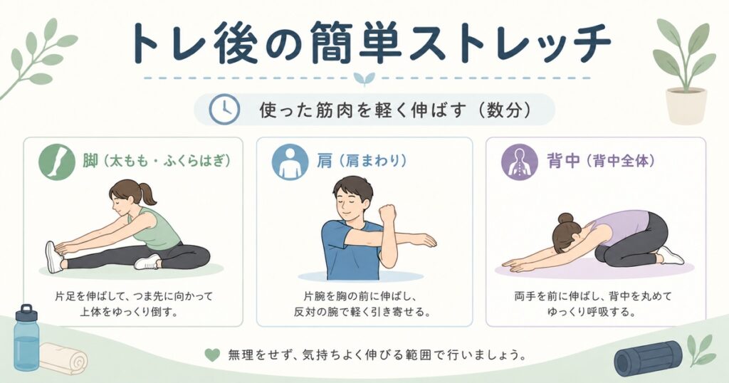 トレーニング後の簡単ストレッチ|使った筋肉を軽く伸ばす