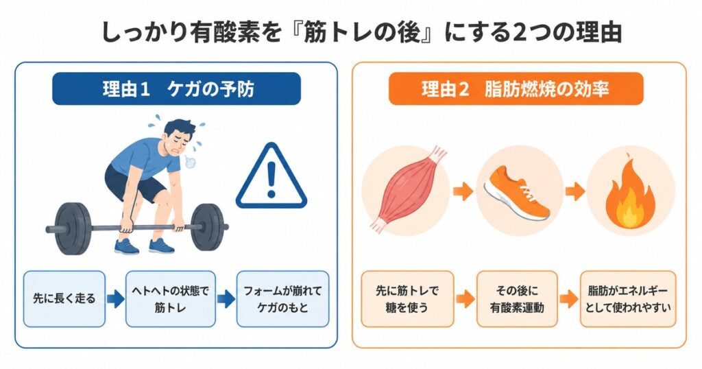 有酸素運動を筋トレの後にする2つの理由|怪我予防と脂肪燃焼の効率